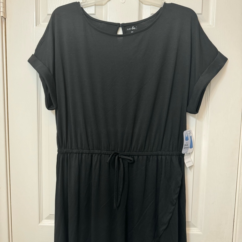 Just Be Midi Black Knit Dress High Low Plus Size 2X Pullover Elastic Waistband